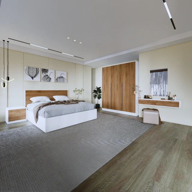 غرفة نوم خشبية بتصميم عصري