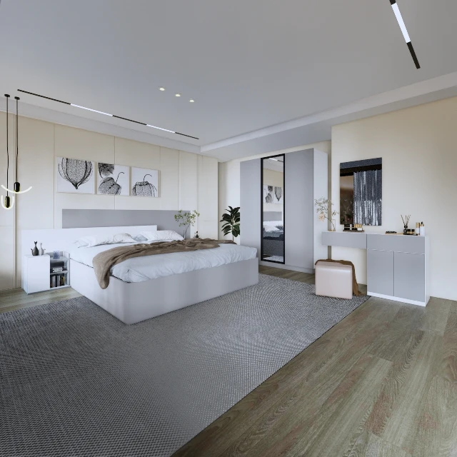 غرفة نوم خشب MDF تركي بتصميم عصري وميزات تخزين ذكية