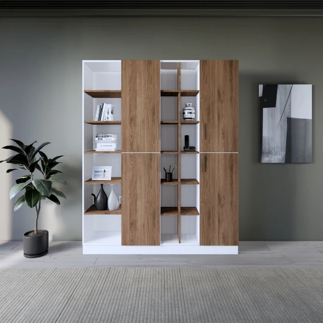 وحدة مكتبية خشب MDF تركي لمكتب المدير بأربعة ضلف ورفوف ديكور